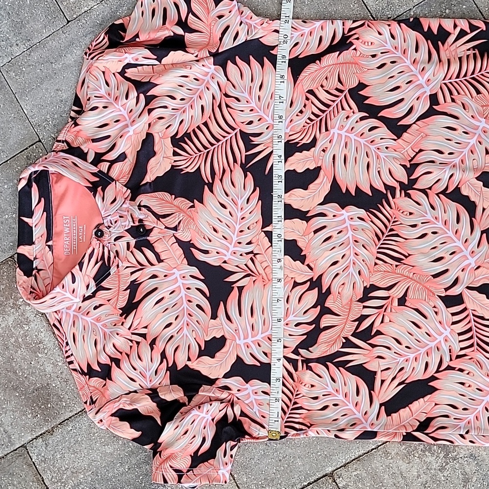 Departwest Royer Performance Polo In Black Coral Sz L Tropical Leaf Print - Picture 7 of 10